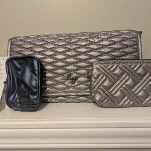 Silver Quilted Shoulder Bag with chain strap, Wallet and Accent Coin-Purse